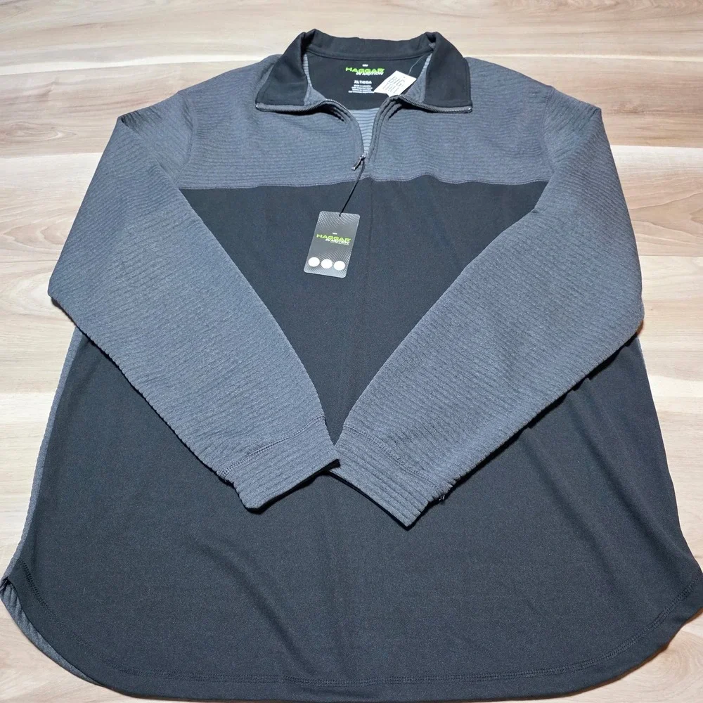 Haggar Pullover Mens XLT Grey Black Quarter Zip In Motion Big & Tall NWT Stretch